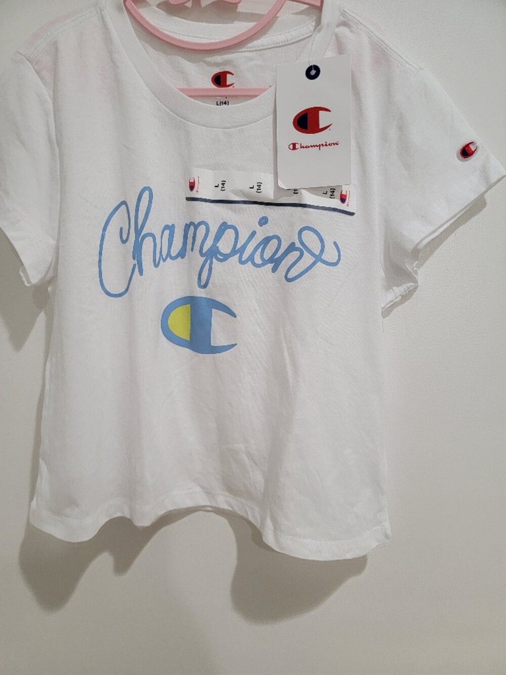Champion Girls White Graphic T-Shirt Size L 14